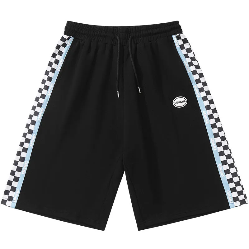 Multi-color optional patchwork checkerboard printed label nickel shorts