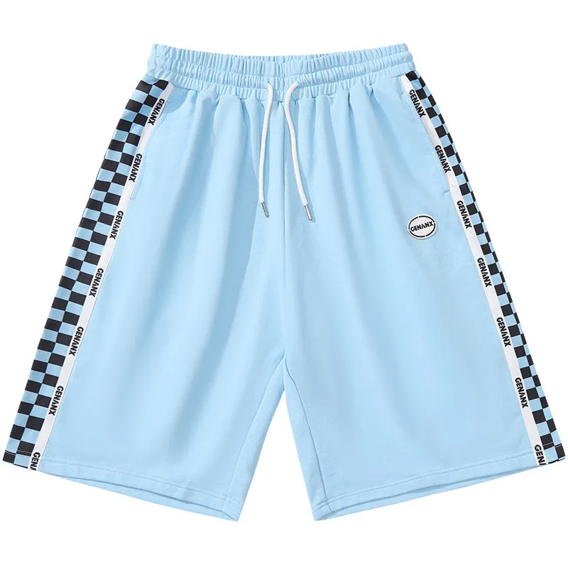 Multi-color optional patchwork checkerboard printed label nickel shorts