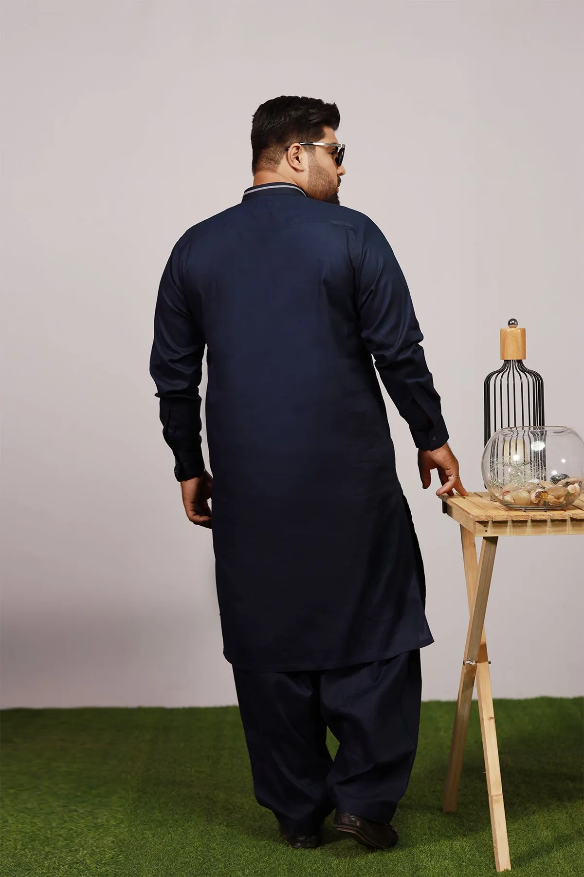 Navy Blue Cotton Kurta Shalwar (Plus Size) - P22 - MKS005P