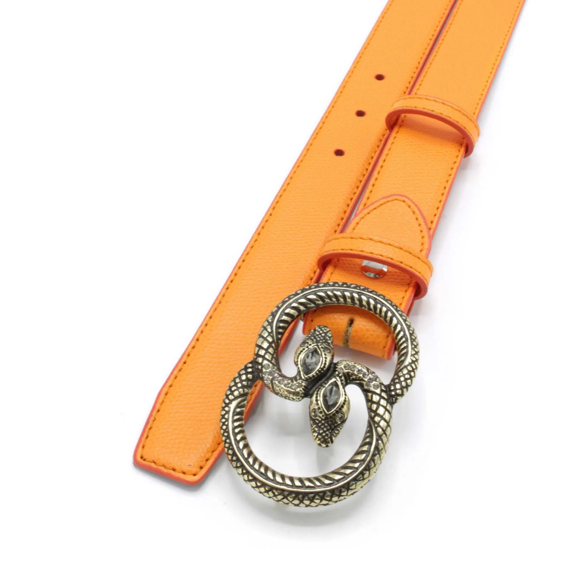 Novak Narrow Tangerine Saffiano Snake Belt