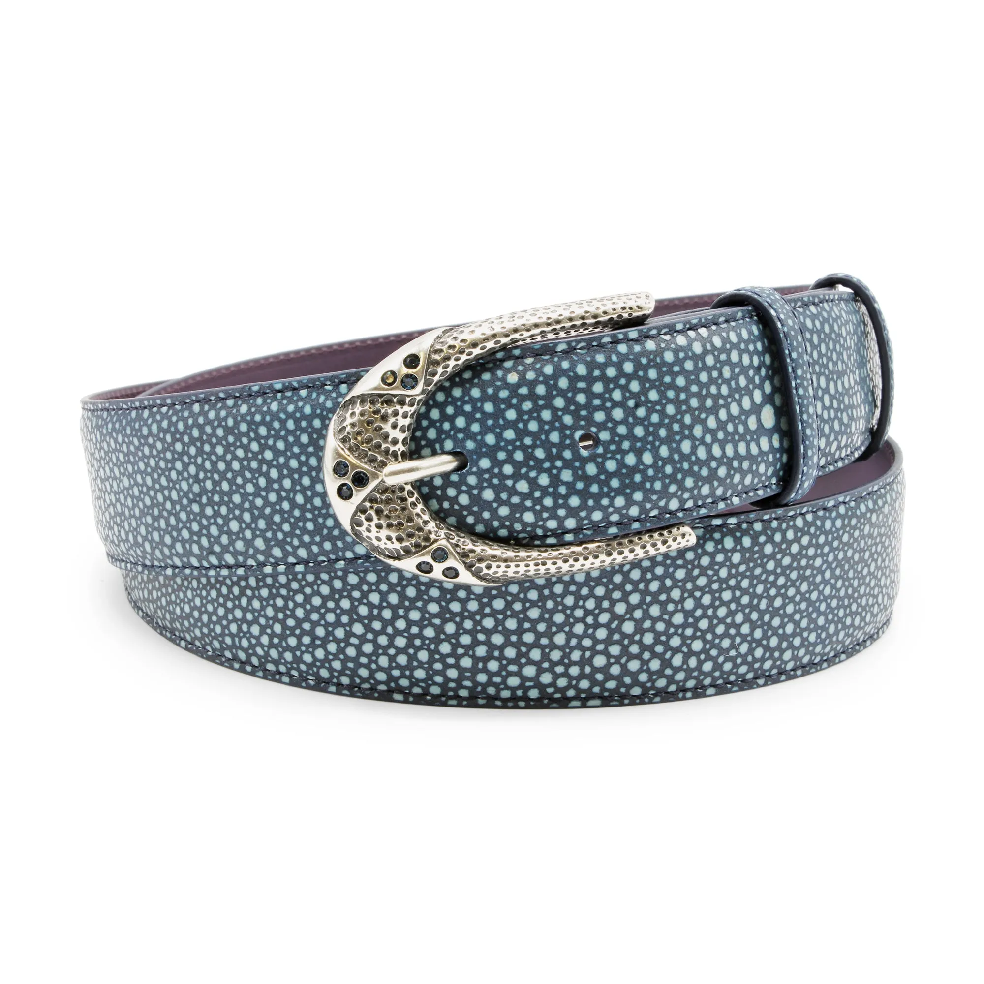 Ocean Blue Mock Stingray Crystal Prong Belt