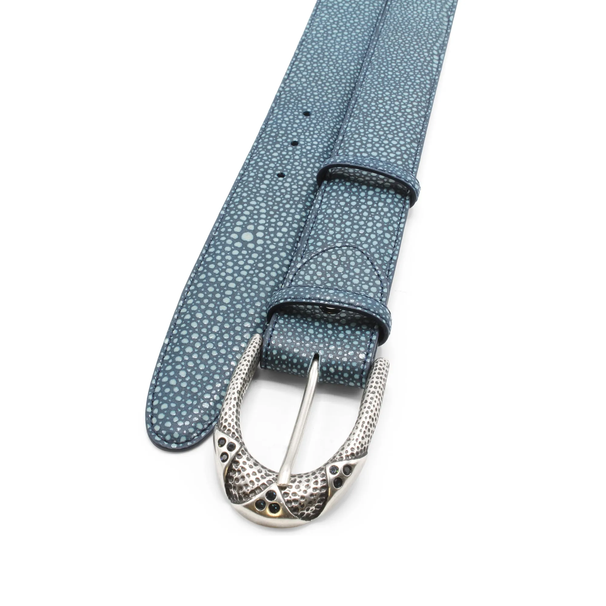 Ocean Blue Mock Stingray Crystal Prong Belt