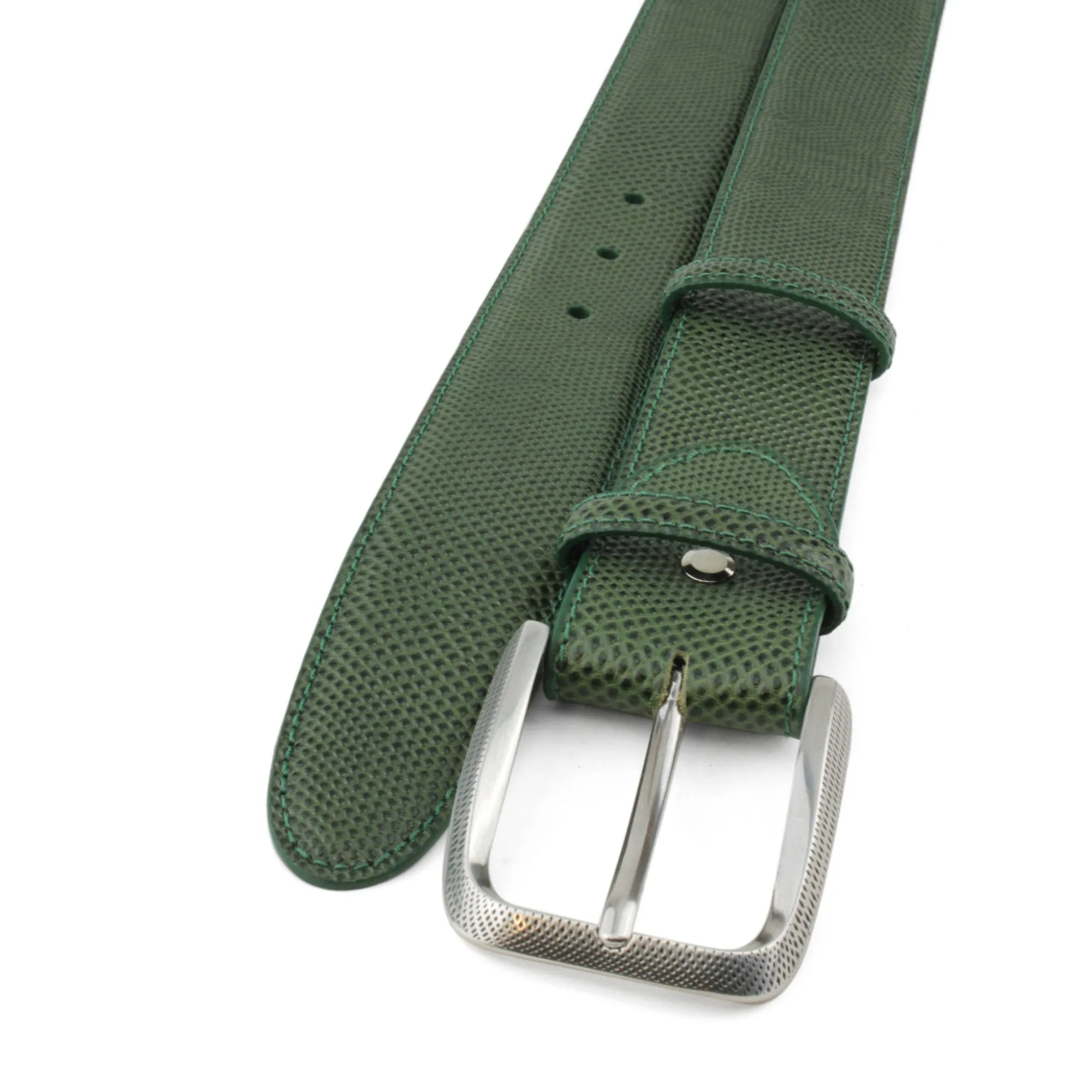 Olive Carung Texture Dimple Prong Belt