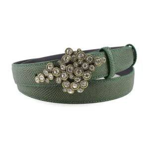 Olive Carung Texture Narrow Crystal Bubble Belt