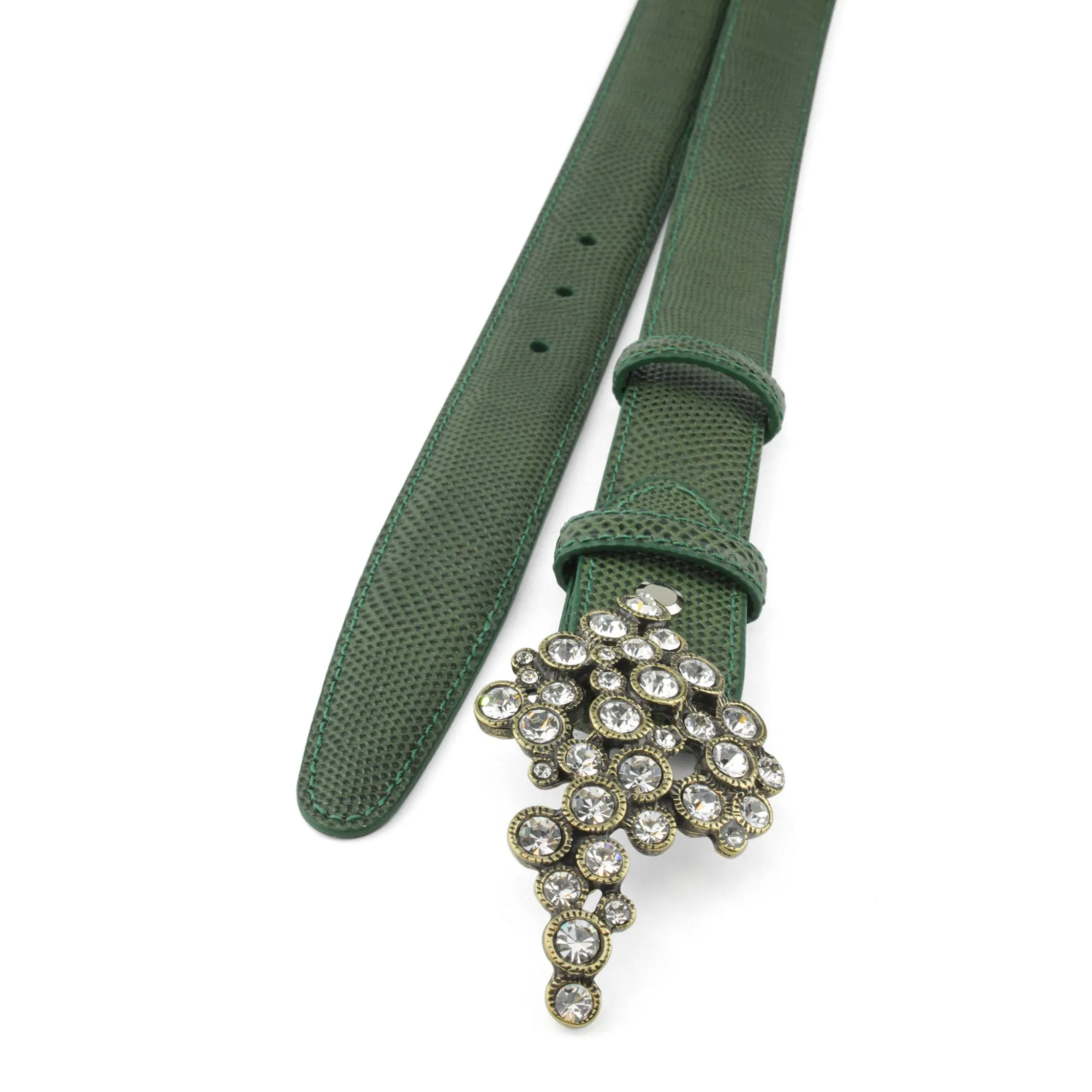 Olive Carung Texture Narrow Crystal Bubble Belt