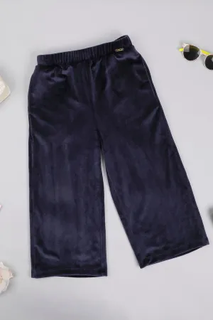 One Friday Kids Girls Navy Blue Solid Trouser