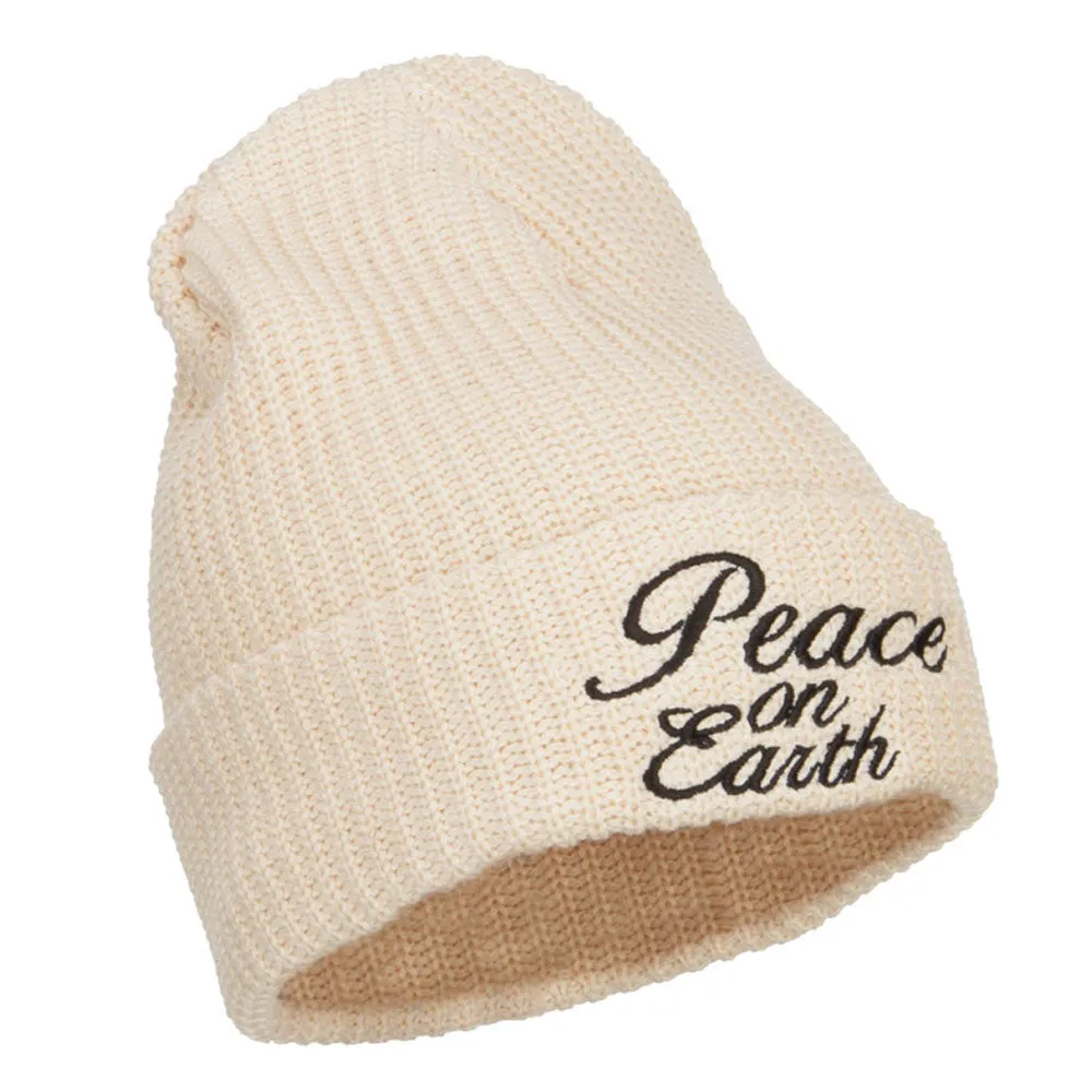 Peace on Earth Embroidered XL Ribbed Beanie