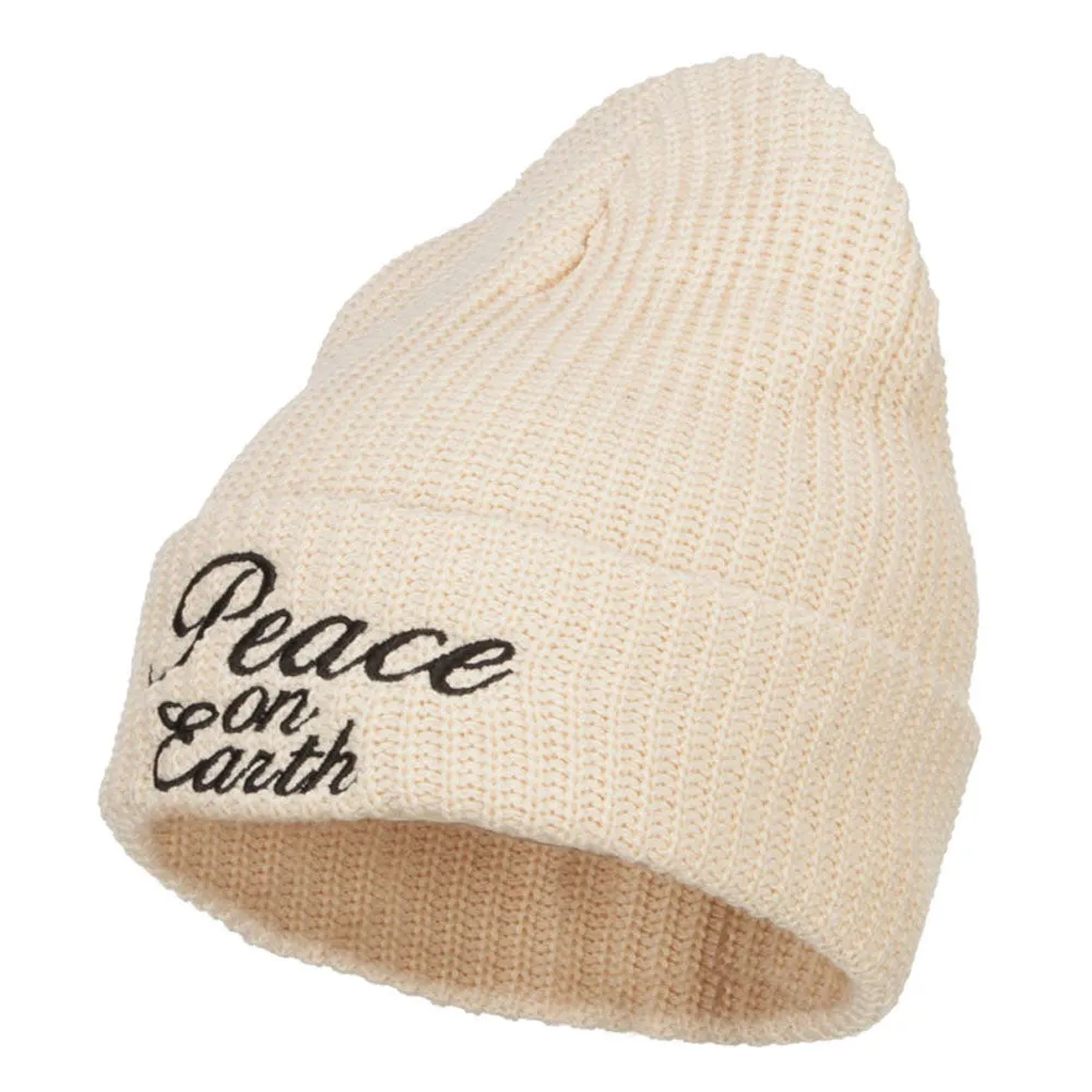 Peace on Earth Embroidered XL Ribbed Beanie