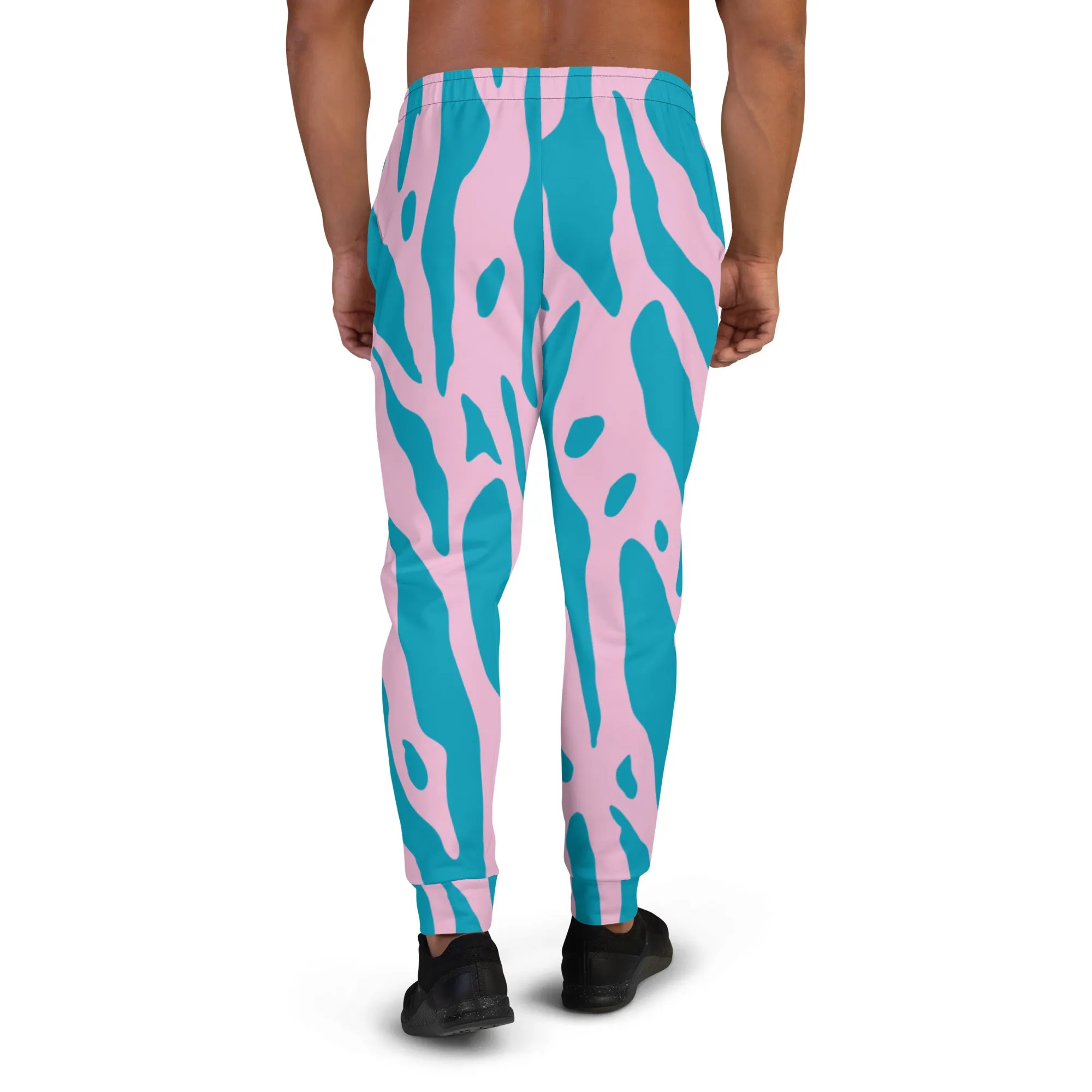 Pink Blue Striped Men's Joggers, Colorful Geometric Men's Pants-Made in USA/EU/MX (US Size: XS-3XL)