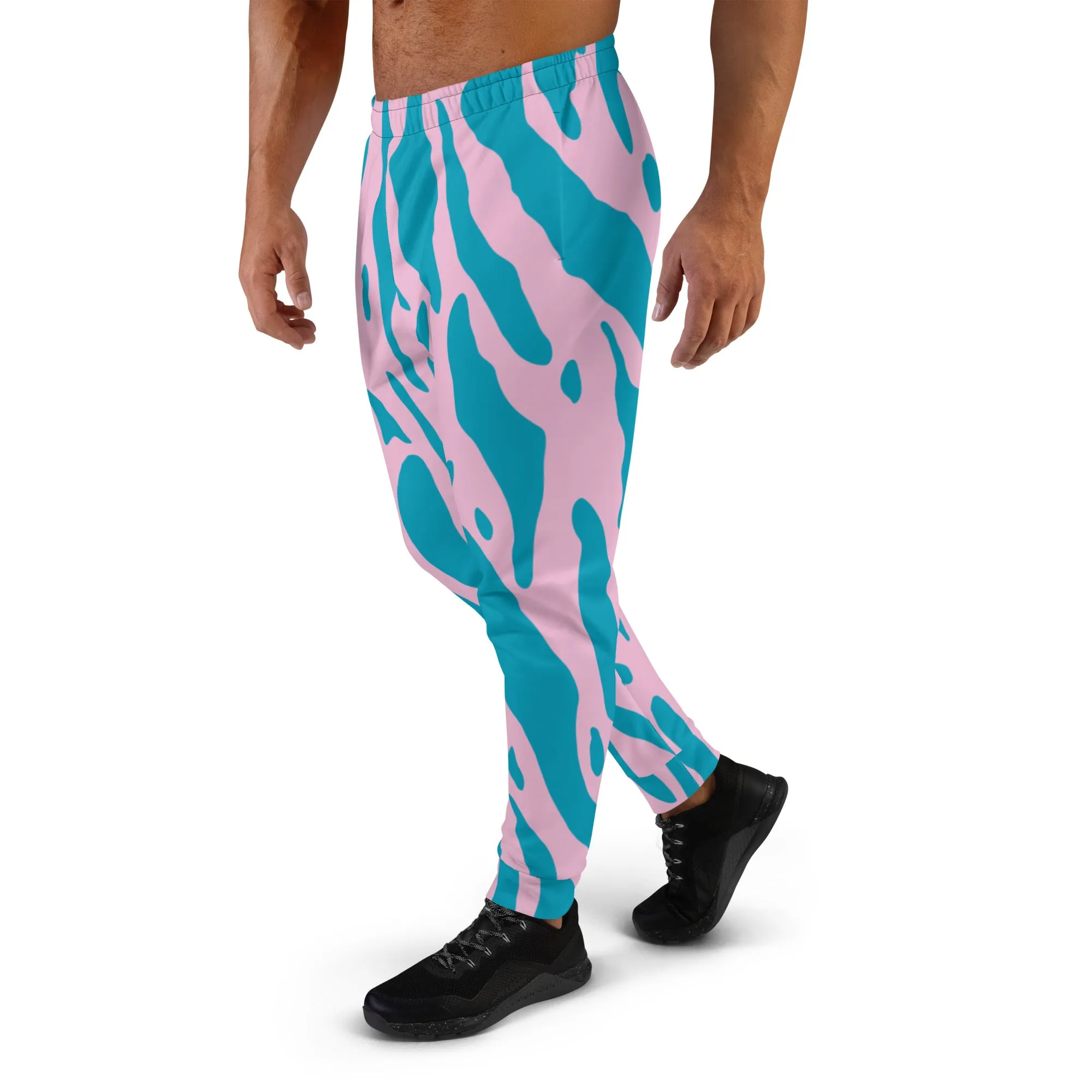 Pink Blue Striped Men's Joggers, Colorful Geometric Men's Pants-Made in USA/EU/MX (US Size: XS-3XL)