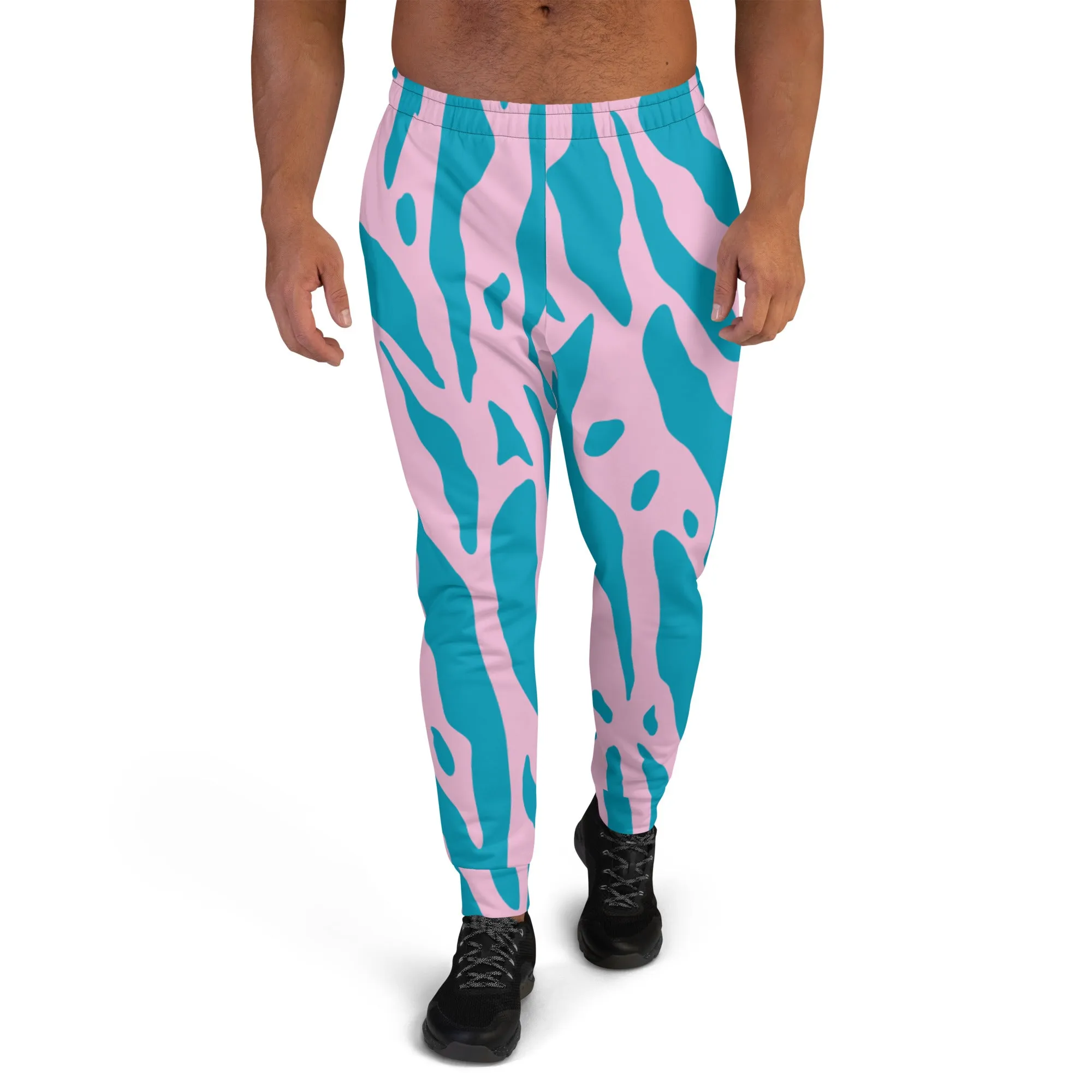 Pink Blue Striped Men's Joggers, Colorful Geometric Men's Pants-Made in USA/EU/MX (US Size: XS-3XL)