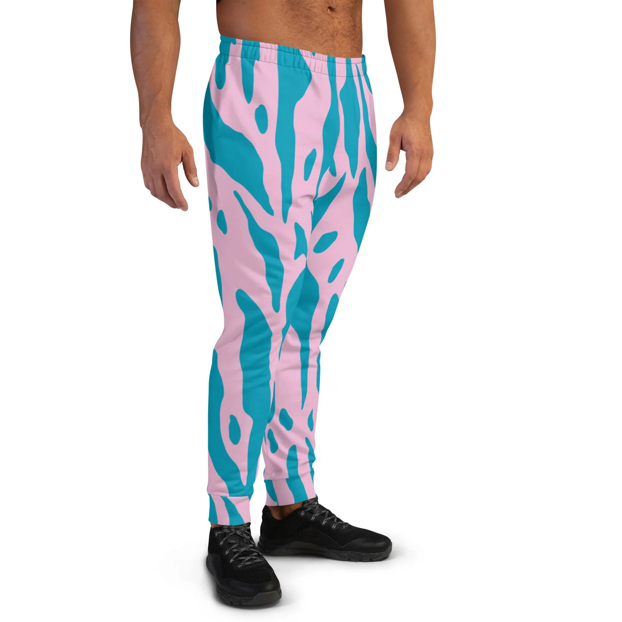 Pink Blue Striped Men's Joggers, Colorful Geometric Men's Pants-Made in USA/EU/MX (US Size: XS-3XL)