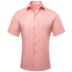 Pink Solid Silk Men's Short Sleeve Shirt