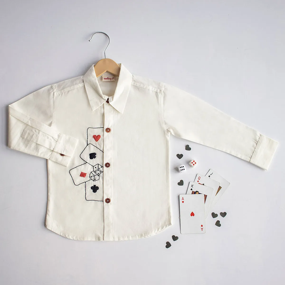 Playing Cards & Dice Embroidered Shirt - White