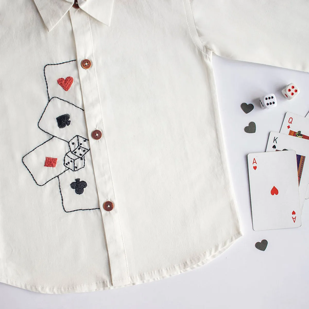 Playing Cards & Dice Embroidered Shirt - White