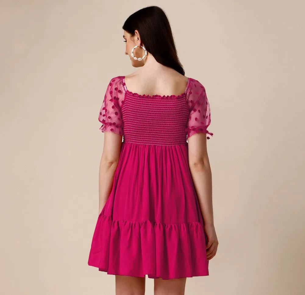 Pretty Pink Crepe Fit & Flare Mini Dress