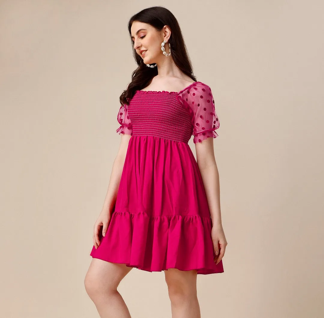 Pretty Pink Crepe Fit & Flare Mini Dress