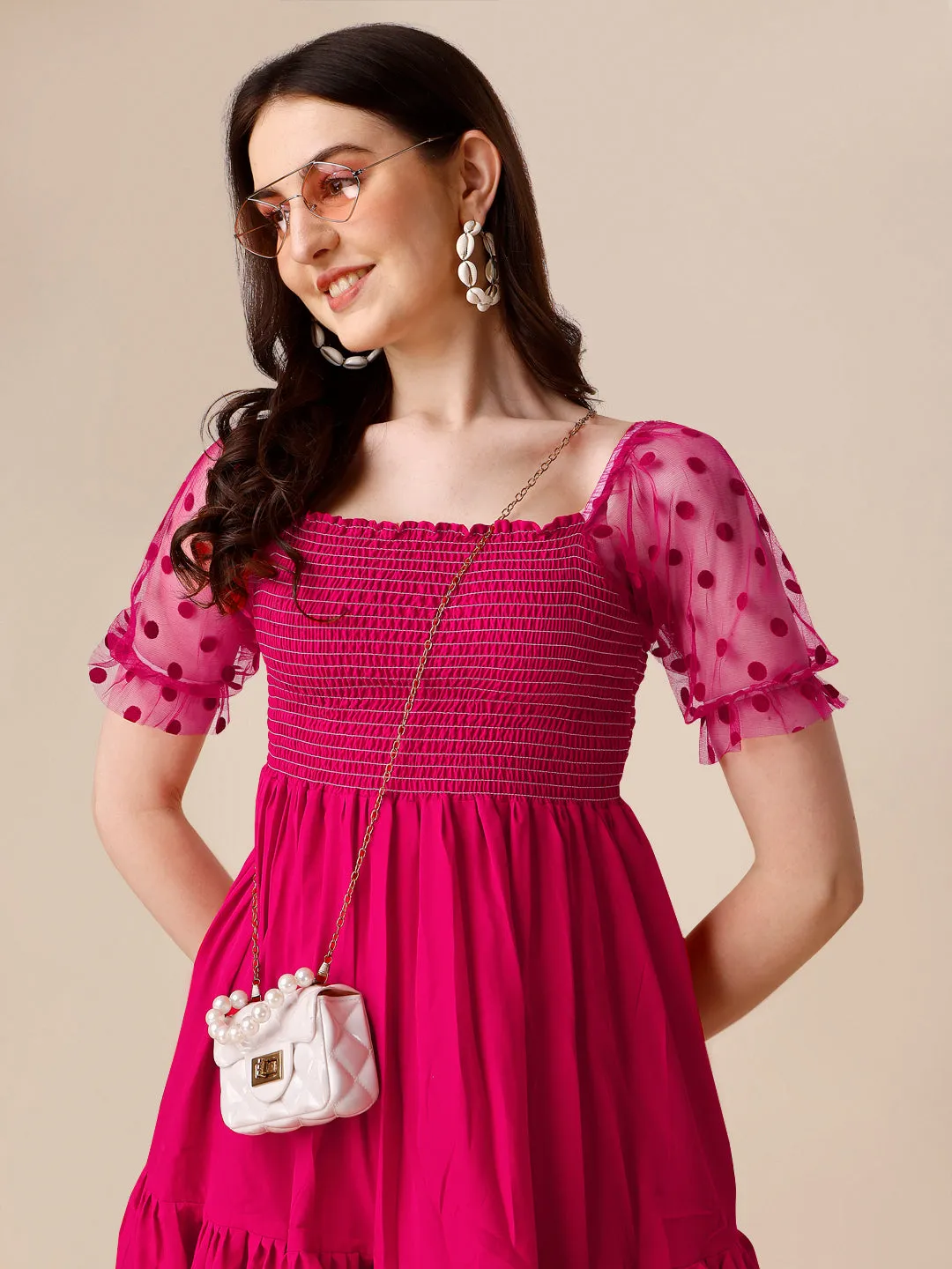 Pretty Pink Crepe Fit & Flare Mini Dress