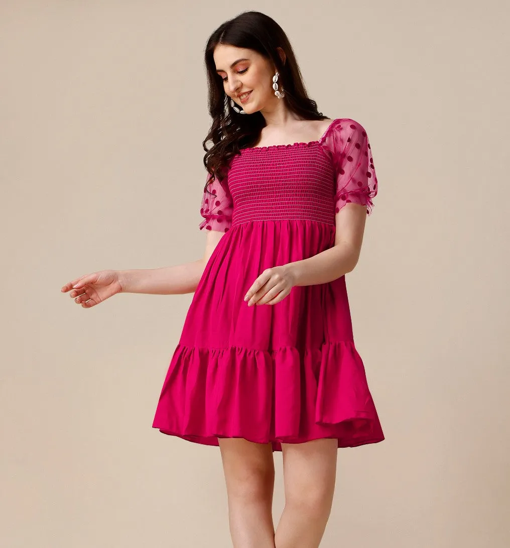 Pretty Pink Crepe Fit & Flare Mini Dress