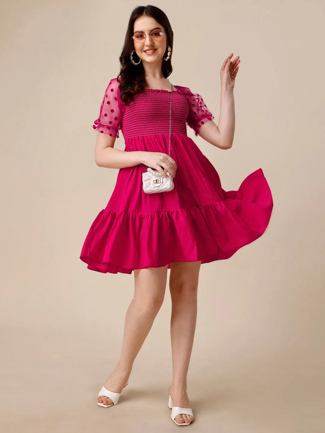 Pretty Pink Crepe Fit & Flare Mini Dress