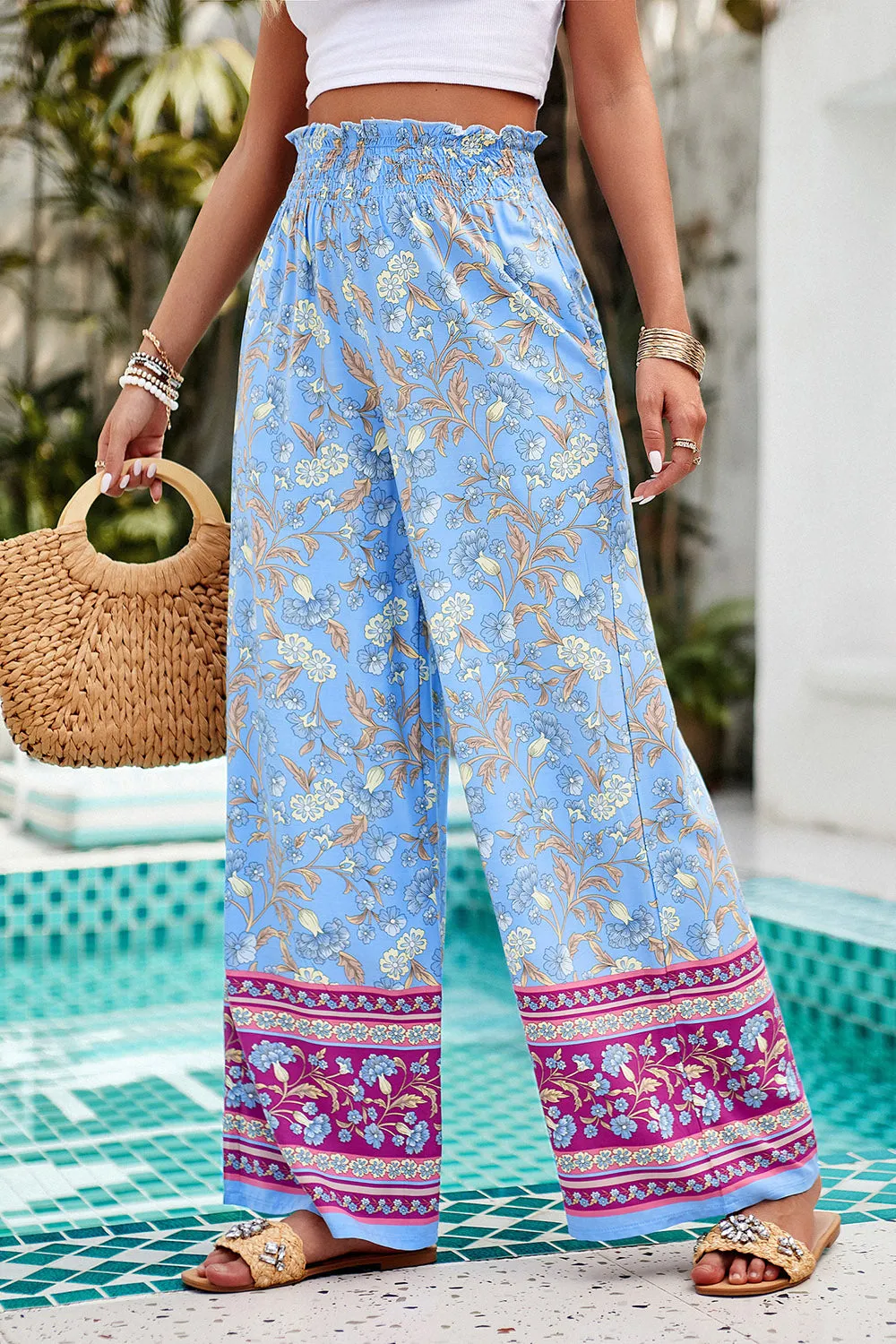 Printed High Waist Wide Leg Pants