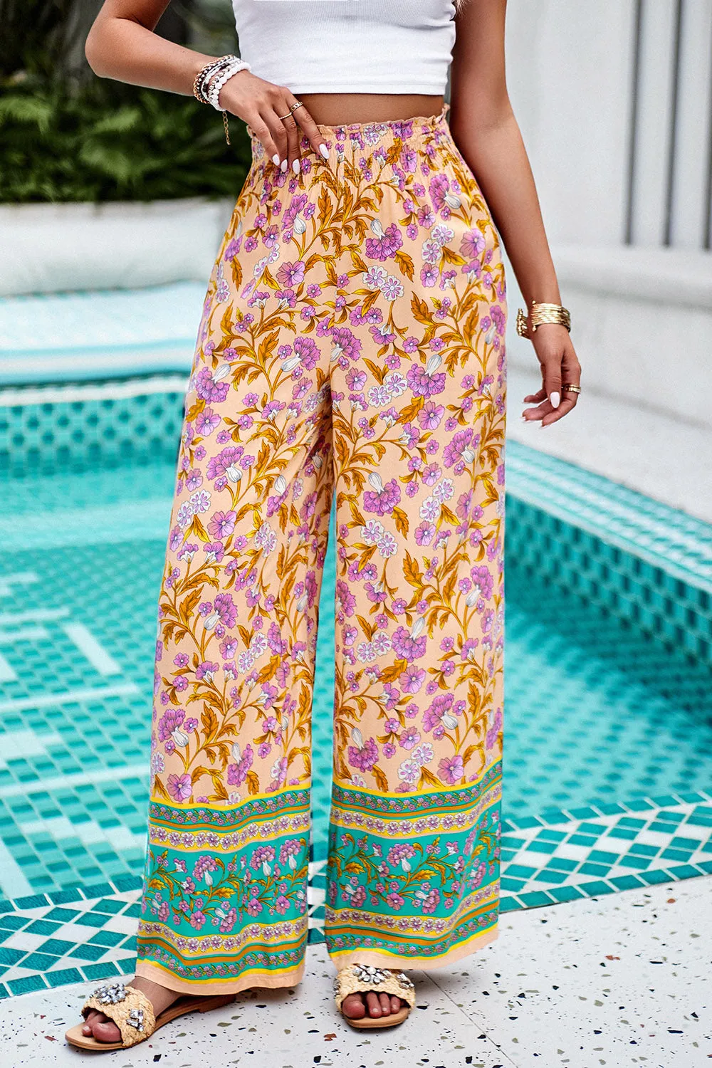 Printed High Waist Wide Leg Pants