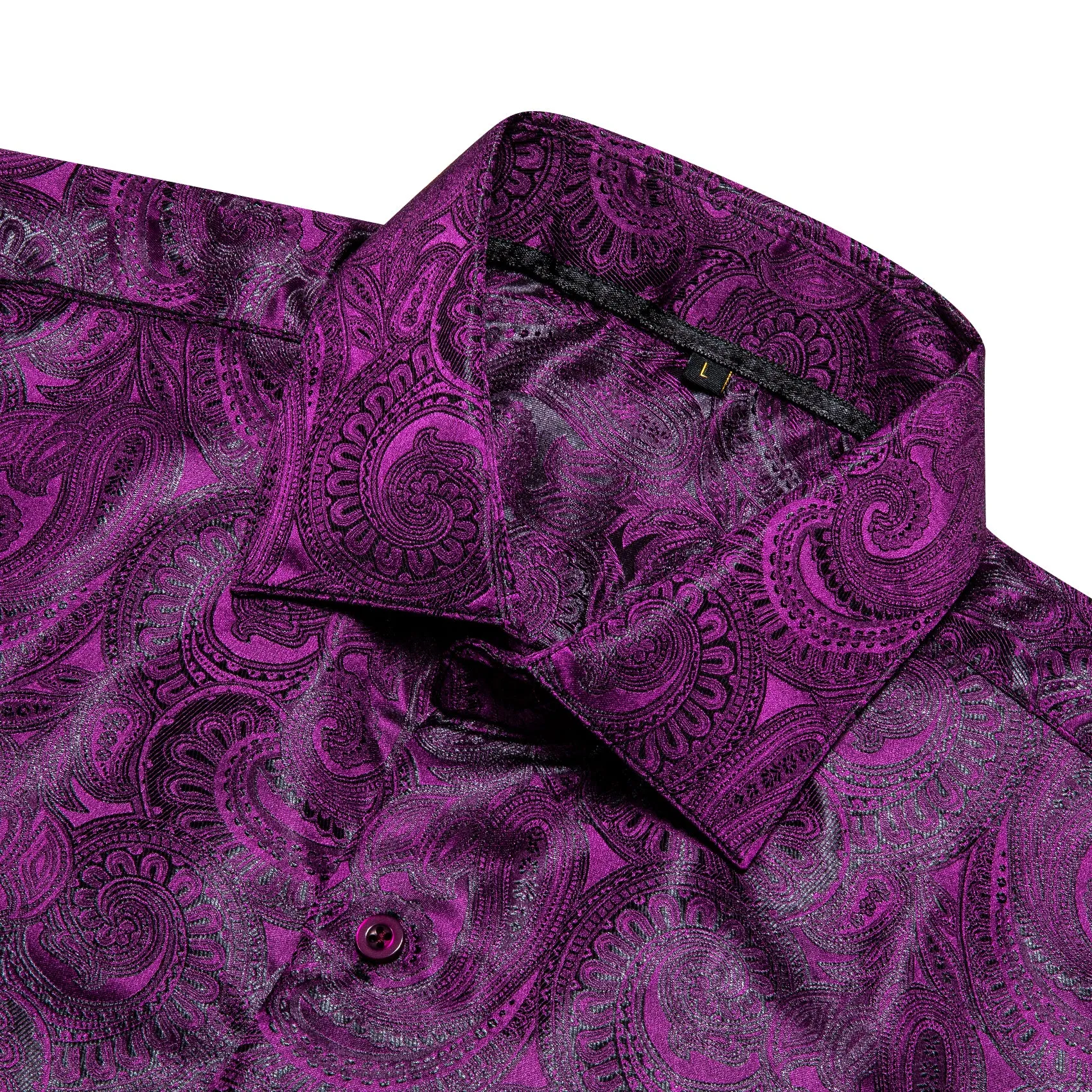 Purple Luxury Paisley Pattern Silk Men's Long Sleeve Shirt