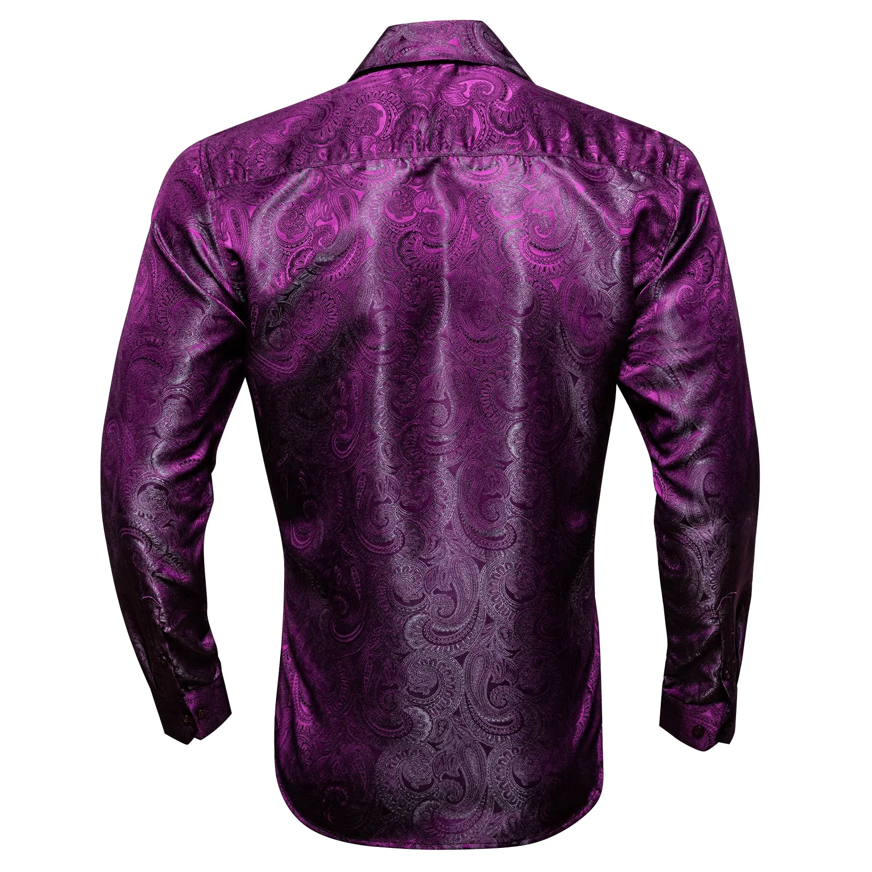 Purple Luxury Paisley Pattern Silk Men's Long Sleeve Shirt