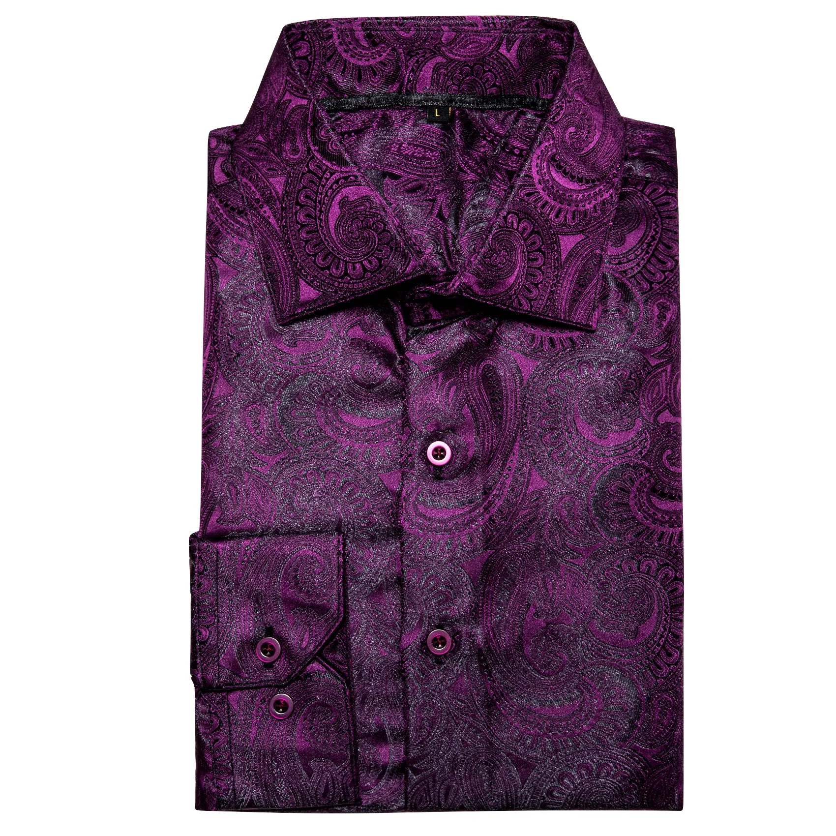 Purple Luxury Paisley Pattern Silk Men's Long Sleeve Shirt