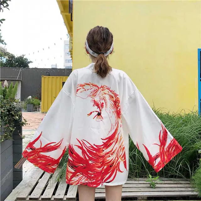 Red Flame Print Haori