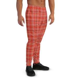 Red Plaid Print Men's Joggers, Classic Scottish Plaid Designer Sweatpants For Men- Made in EU