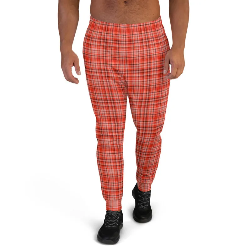 Red Plaid Print Men's Joggers, Classic Scottish Plaid Designer Sweatpants For Men- Made in EU