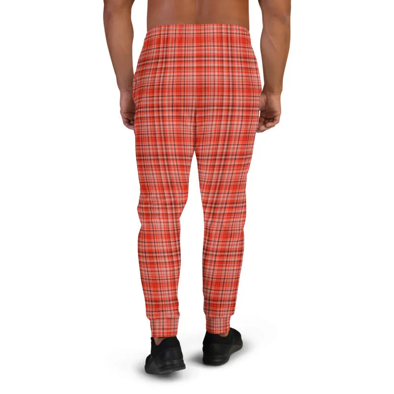 Red Plaid Print Men's Joggers, Classic Scottish Plaid Designer Sweatpants For Men- Made in EU