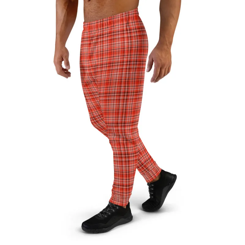 Red Plaid Print Men's Joggers, Classic Scottish Plaid Designer Sweatpants For Men- Made in EU