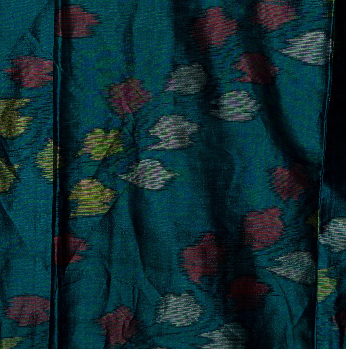 Retro Teal Floral Vintage Japanese Silk Kimono Shiny Fabric with Unique Fabric Weaving