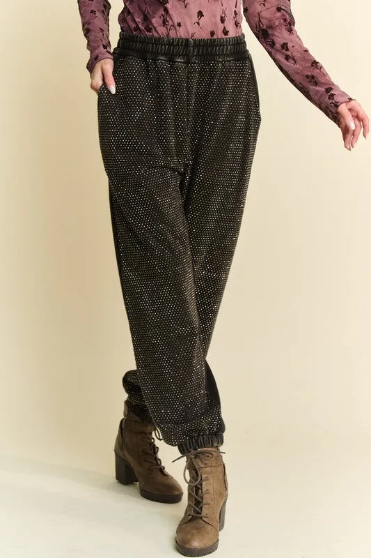 Rhinestone Joggers - Black