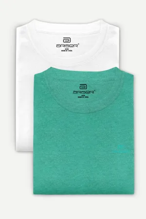 Round Neck - White and Light Green Solid T-Shirt Pack Of 2 Combo For Men | Ariser