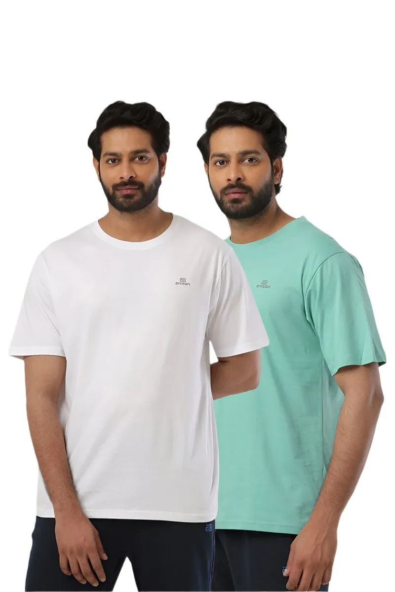 Round Neck - White and Light Green Solid T-Shirt Pack Of 2 Combo For Men | Ariser