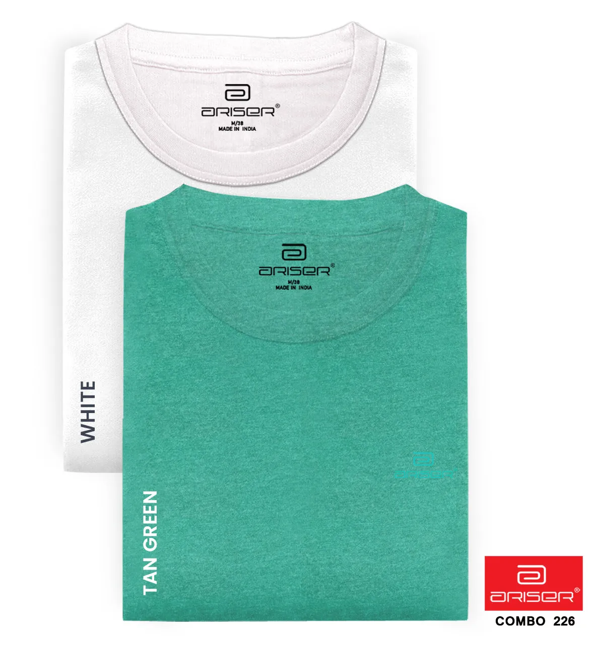 Round Neck - White and Light Green Solid T-Shirt Pack Of 2 Combo For Men | Ariser