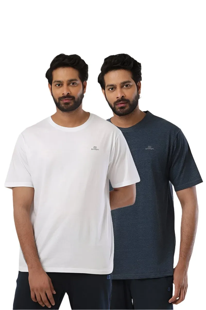 Round Neck -  White and Navy Melange Solid T-Shirt Pack Of 2 Combo For Men | Ariser