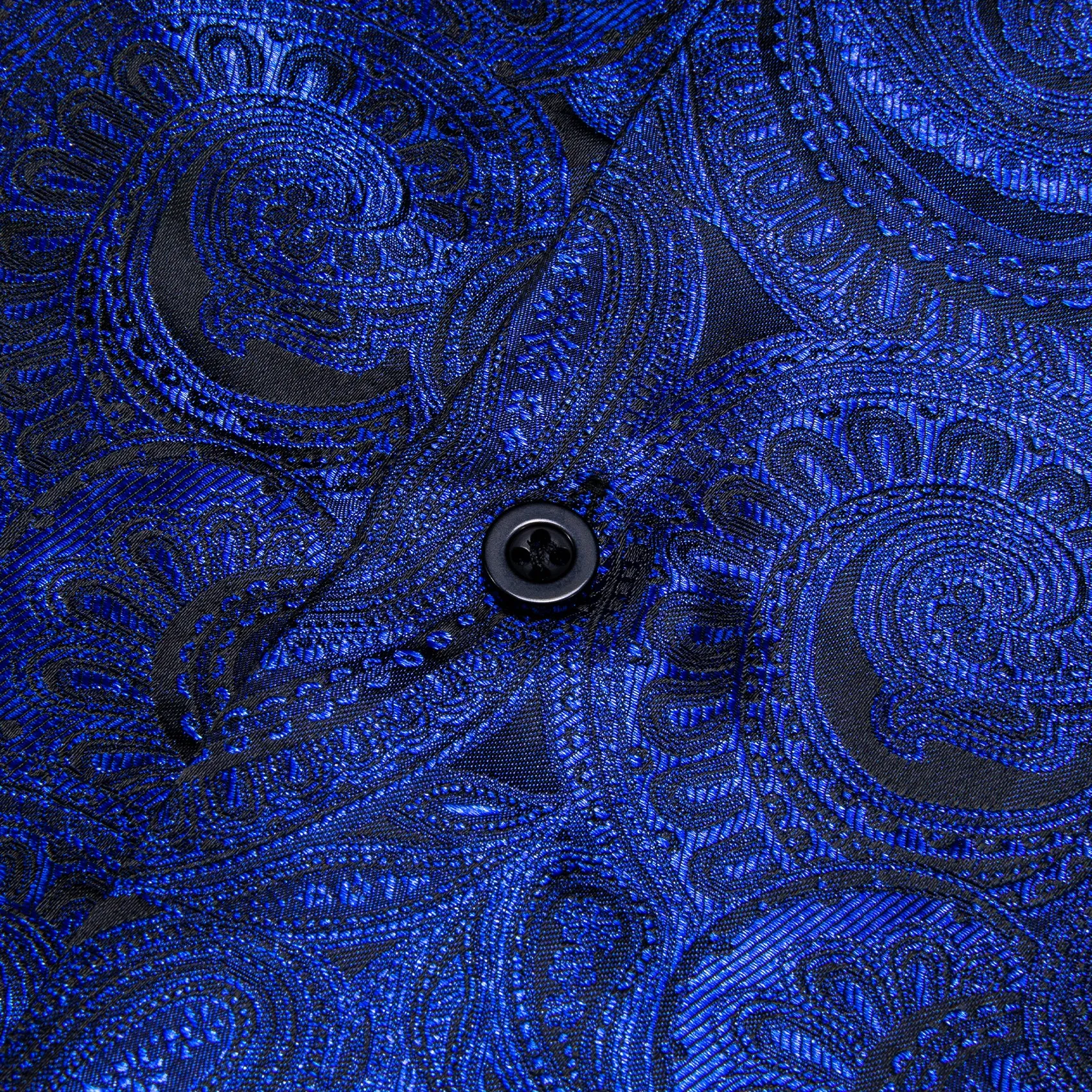 Royal Blue Paisley Pattern Silk Men's Long Sleeve Shirt