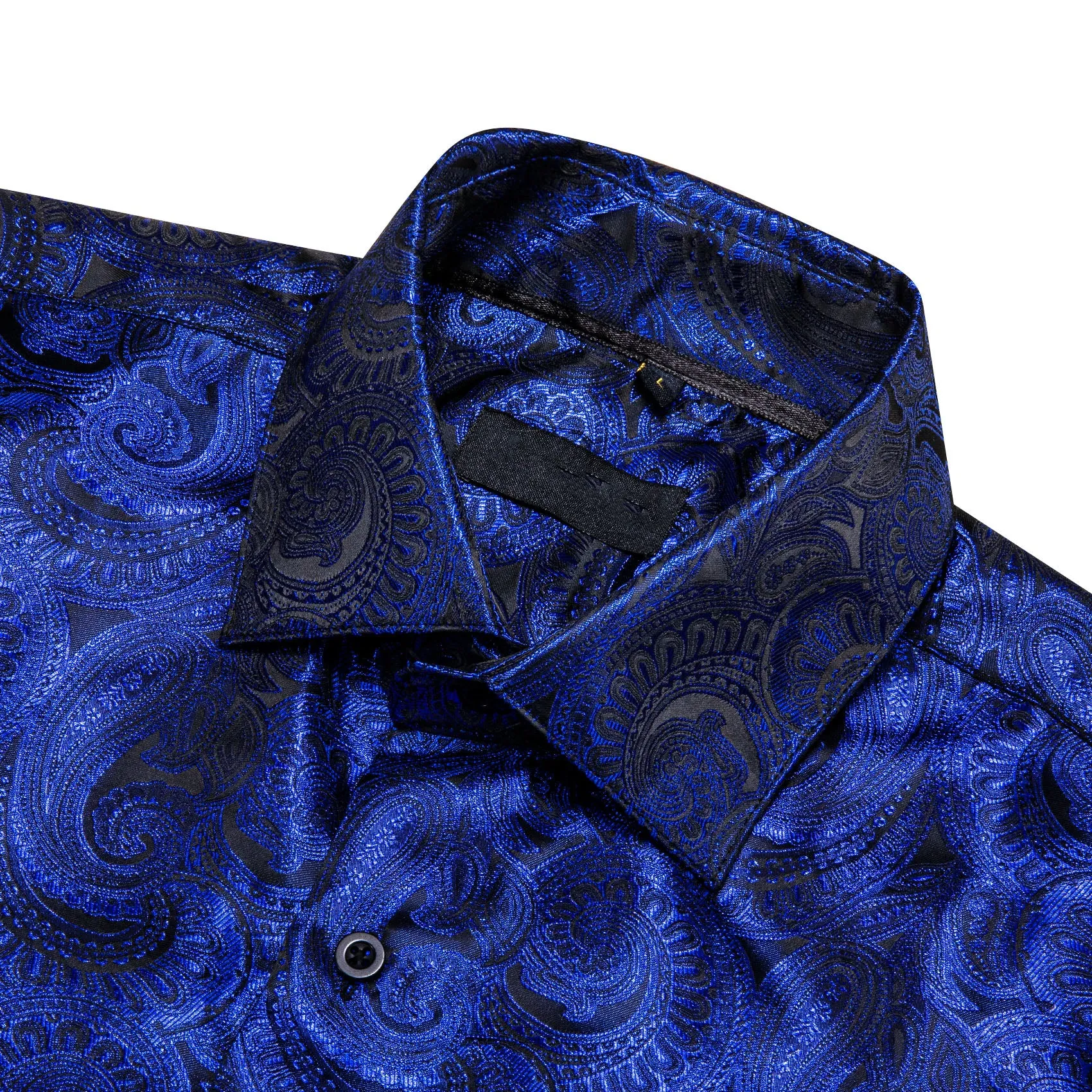 Royal Blue Paisley Pattern Silk Men's Long Sleeve Shirt