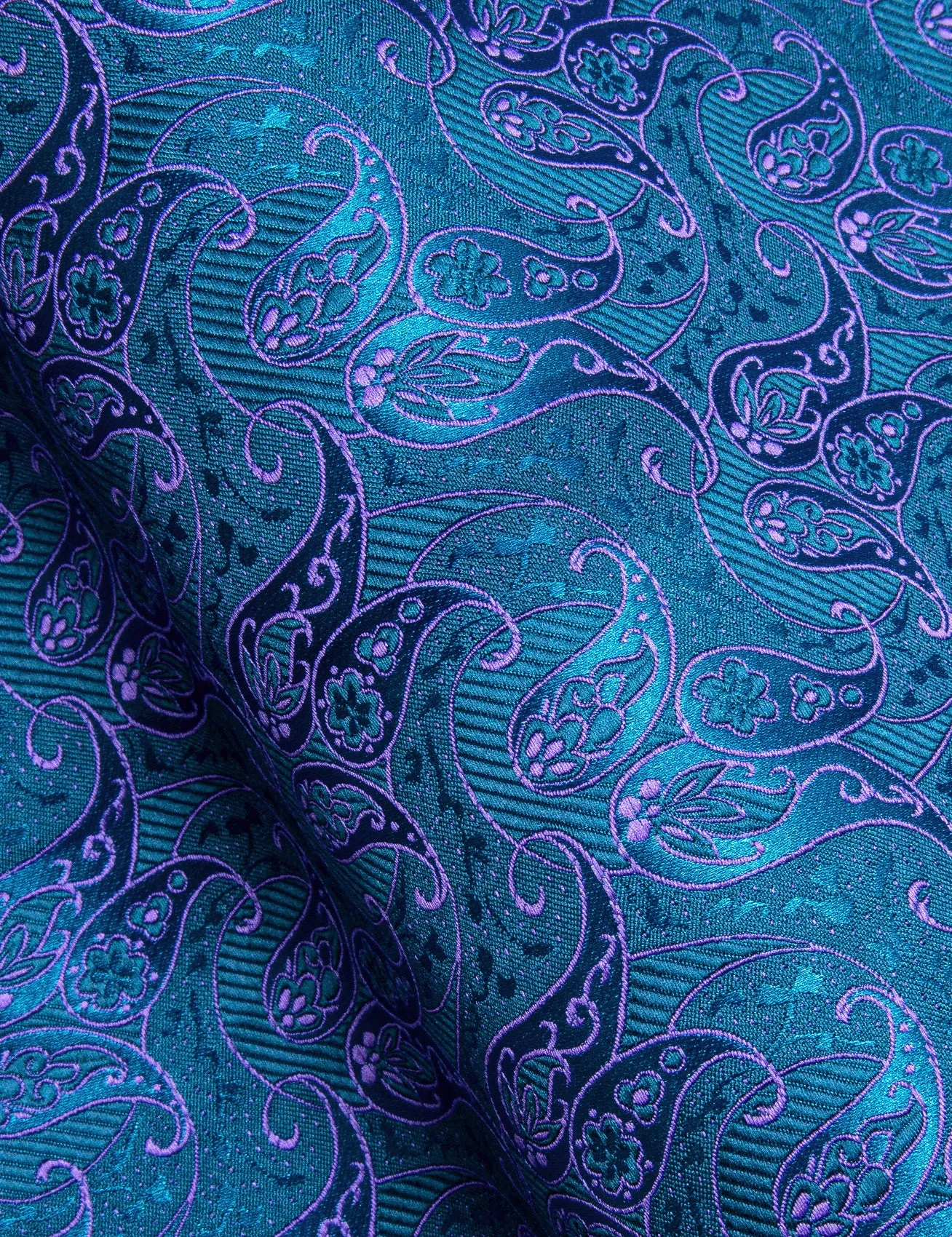 RoyalBlue Purple Paisley Flower Pattern Silk Men's Long Sleeve Shirt