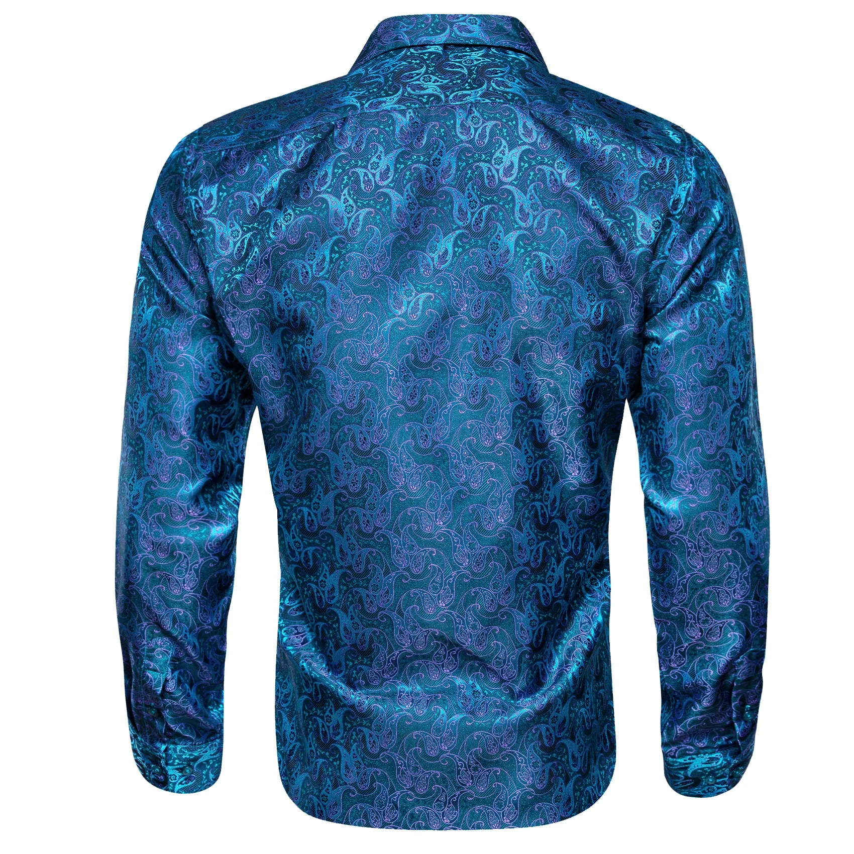 RoyalBlue Purple Paisley Flower Pattern Silk Men's Long Sleeve Shirt