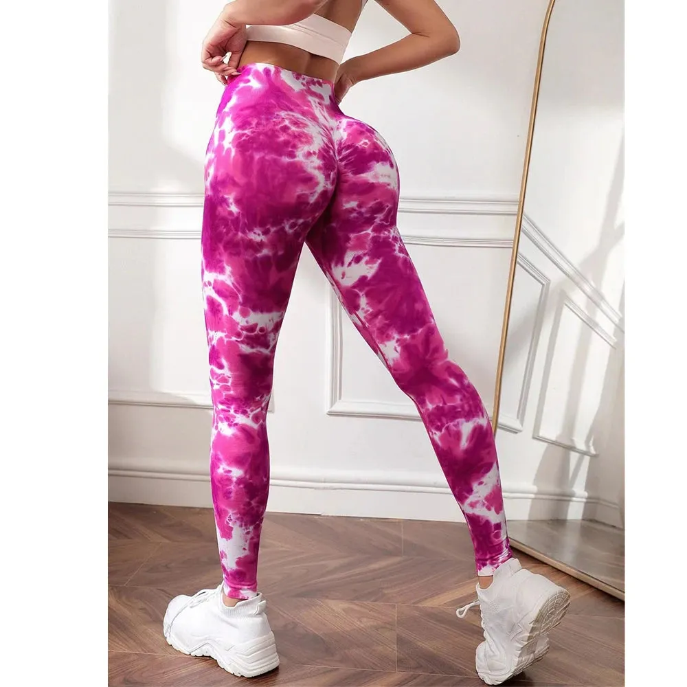 S-L Women Dye Seamless Yoga Pants High Waist Leggings Scrunch Gym Tights Workout Squat Scrunch Jogging Running Activewear