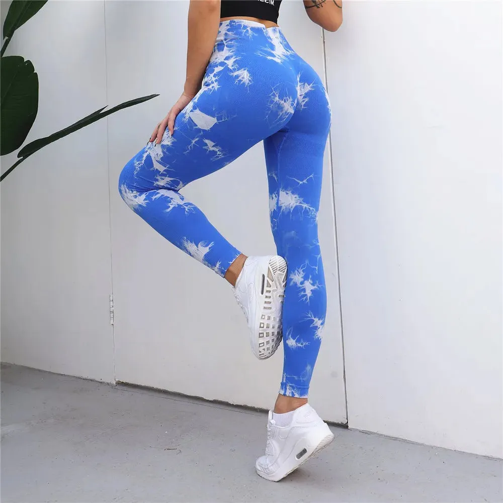 S-L Women Dye Seamless Yoga Pants High Waist Leggings Scrunch Gym Tights Workout Squat Scrunch Jogging Running Activewear