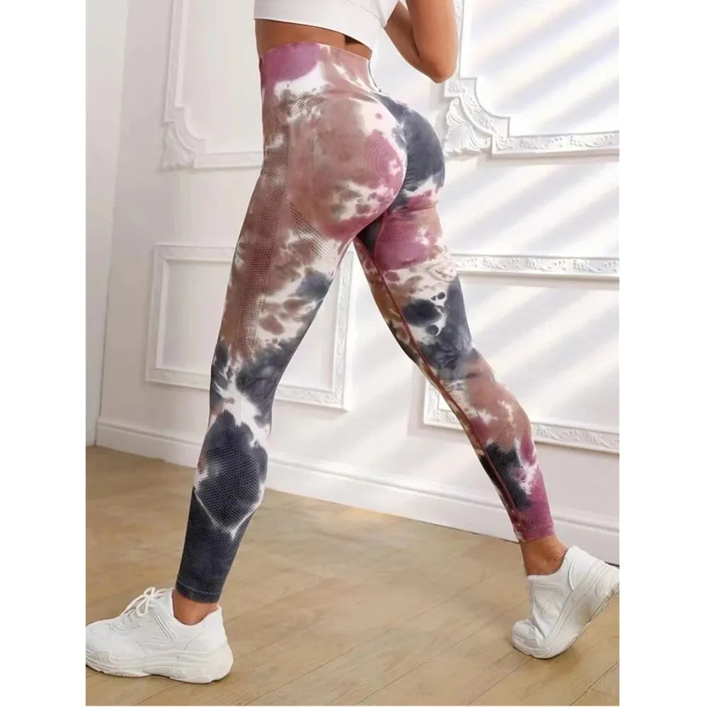 S-L Women Dye Seamless Yoga Pants High Waist Leggings Scrunch Gym Tights Workout Squat Scrunch Jogging Running Activewear