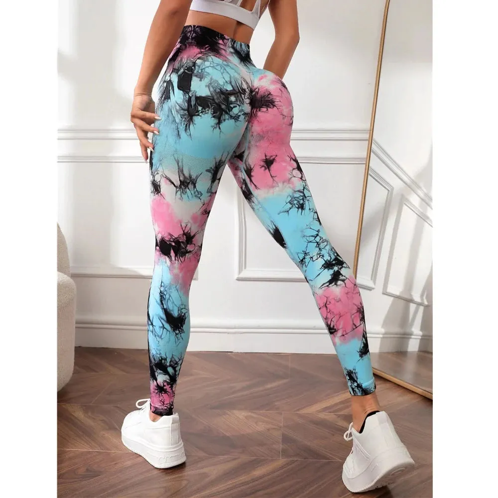 S-L Women Dye Seamless Yoga Pants High Waist Leggings Scrunch Gym Tights Workout Squat Scrunch Jogging Running Activewear