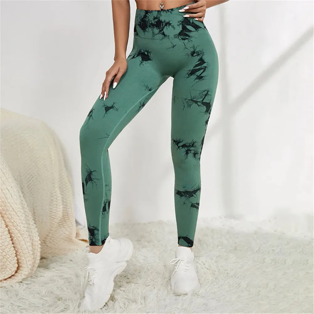 S-L Women Dye Seamless Yoga Pants High Waist Leggings Scrunch Gym Tights Workout Squat Scrunch Jogging Running Activewear