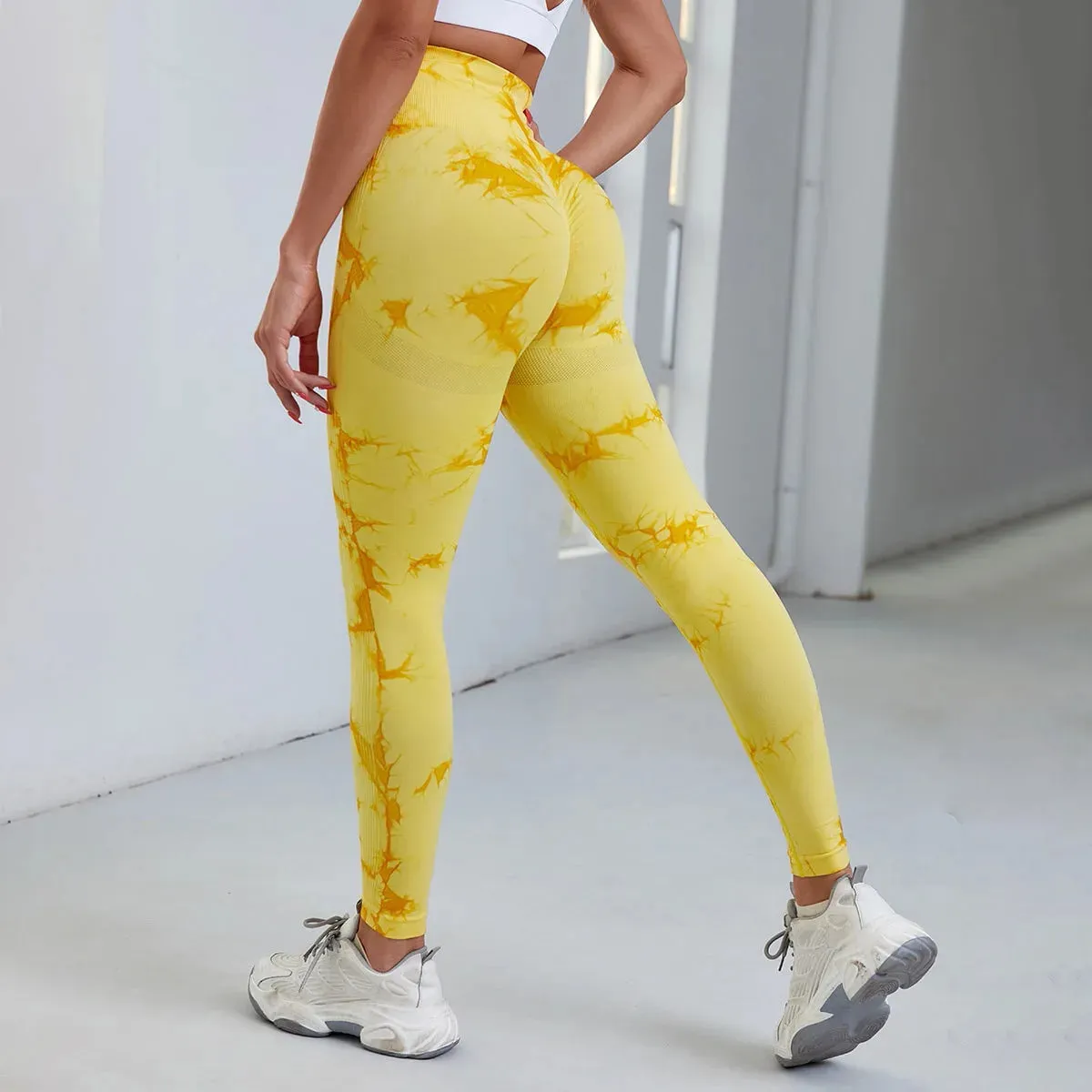 S-L Women Dye Seamless Yoga Pants High Waist Leggings Scrunch Gym Tights Workout Squat Scrunch Jogging Running Activewear